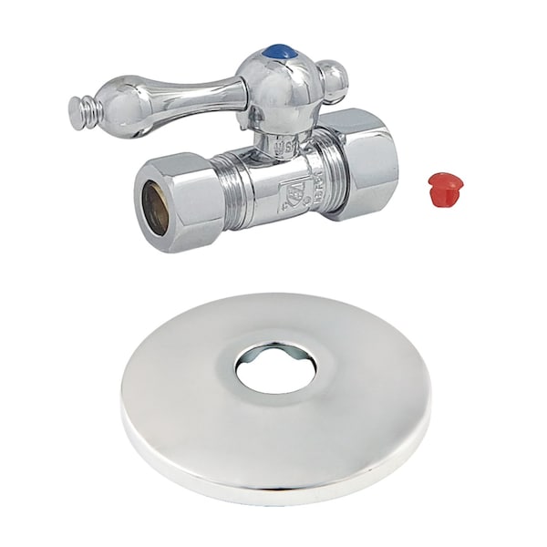Kingston Brass CC44451K 5/8" OD X 1/2" OD Comp Quarter-Turn Straight Stop Valve with Flange, Polished Chrome CC44451K - main